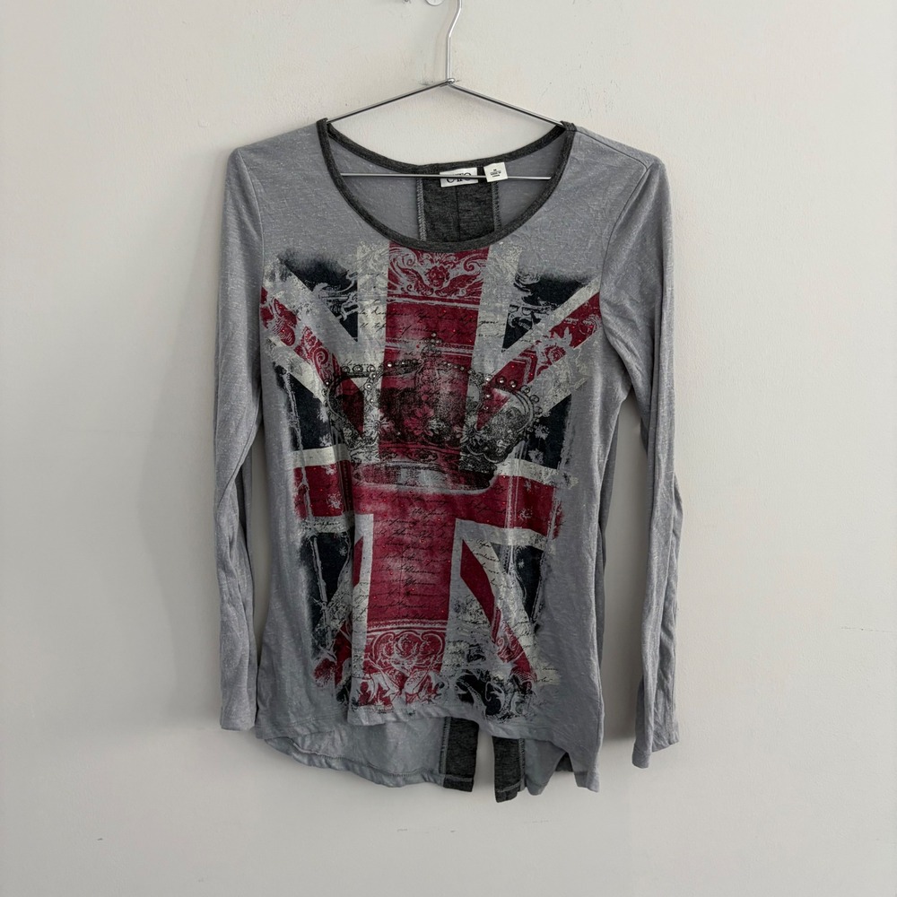 Cato Gray Union Jack British Flag Long Sleeve Graphic Top Medium